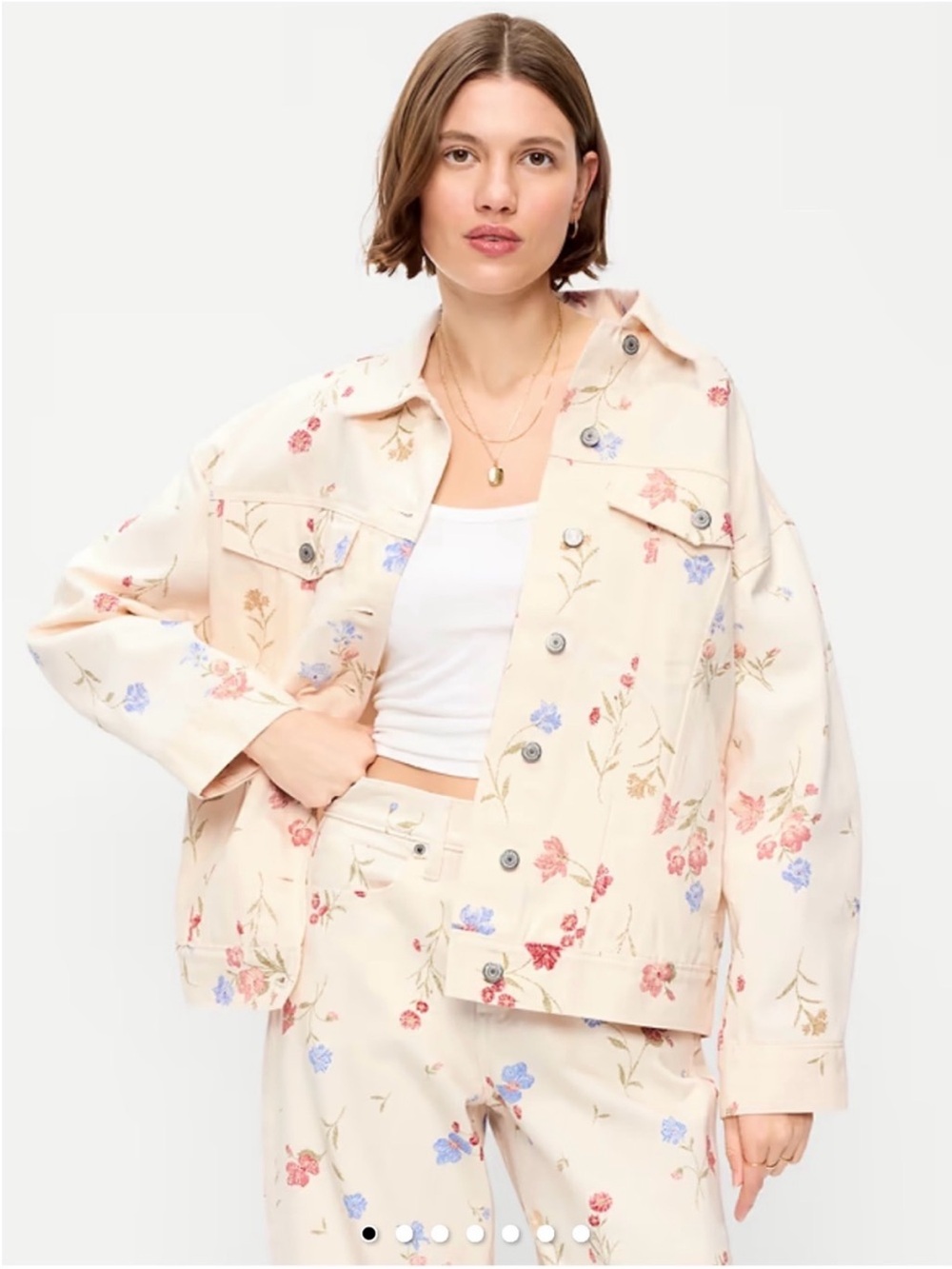 New! Old Navy Cream Floral Oversized Jean Jacket 2X